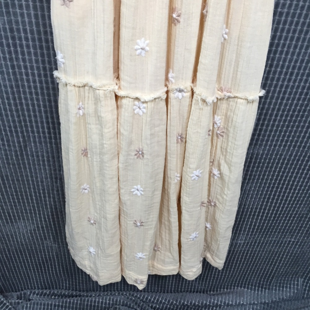 Free People Beige Embroidered Smocked Midi Dress Puff Sleeve Boho Floral Small - Picture 10 of 11